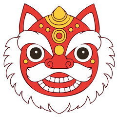 Fototapeta premium Stylized illustration of a traditional red and gold Chinese lion head for Lunar New Year celebration