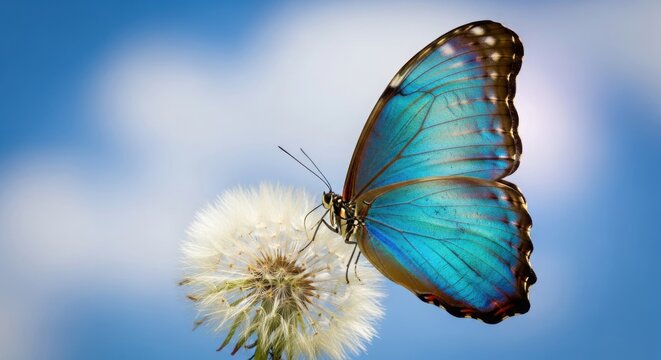 Fototapeta Butterfly on dandelion seed head