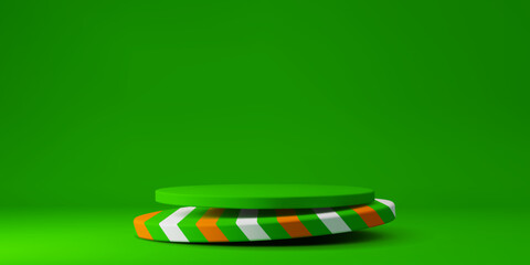 Fototapeta premium Happy St Patrick Day podium stage stand with round green platforms, vector product display. Patrick Day Irish holiday podium in studio showroom, floating or levitating stage for display background