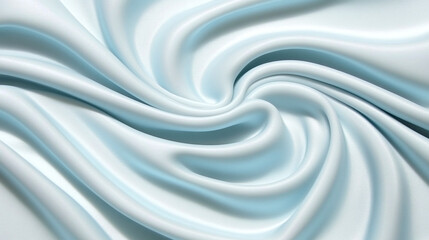 Soft, ethereal swirl of light blue and white fabric texture creating a dynamic yet serene abstract background, perfect for calm and elegant design concepts