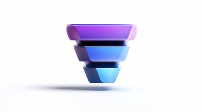 Glossy, three-tiered inverted pyramid shape in shades of blue to purple on a white background