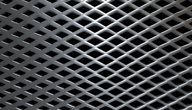 Closeup of a metal expanded mesh grid with a diamond pattern