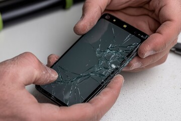 Technician repairing shattered smartphone screen