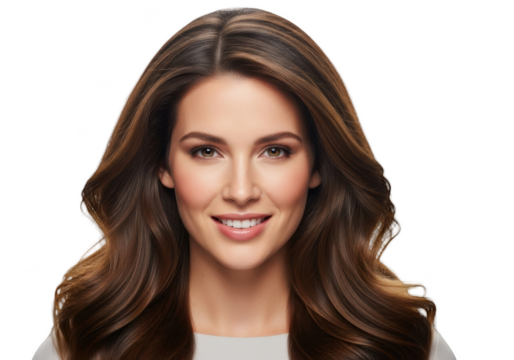 A woman with long, wavy brown hair smiling at the viewer, beautiful, brown, brunette, curl, face, hair, hair color, portrait, smile, woman 