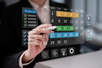Businessman working on schedule calendar project business management task planning timeline strategy organization concept