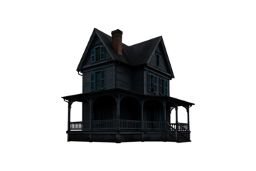 Dark, Spooky Victorian House with Porch home building isolated on a transparent background