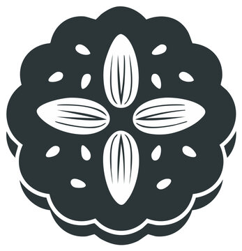 Almond and sesame seed mooncake icon, traditional Asian pastry vector illustration.