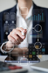 Businessman flowchart workflow project management process strategy algorithm system diagram chart...