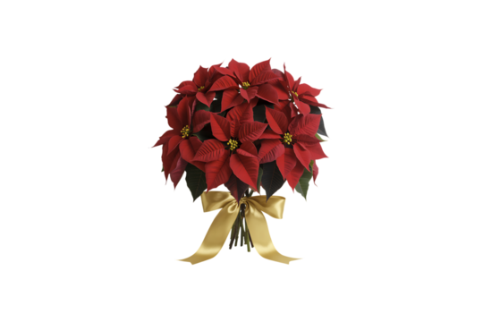 Red Poinsettia Bouquet with Gold Bow flower floral isolated on a transparent background