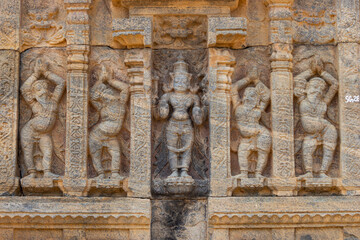 India, Karnataka, Chamarajanagar, Masterpiece in Carving Musicians and Dancers with Hindu Deity Carvings on  Ancient Shree Gaurishvara Temple, Built in 15th Century.