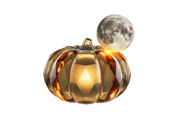 Crystal Pumpkin with Moon and Light on White Background isolated on a transparent background