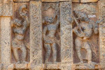 India, Karnataka, Chamarajanagar, Masterpiece in Carving Musicians and Dancers with Hindu Deity Carvings on  Ancient Shree Gaurishvara Temple, Built in 15th Century.