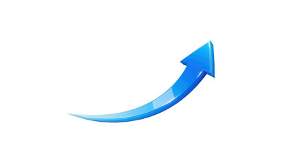 Blue upward curving arrow isolated on transparent background