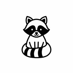 Cute cartoon raccoon sitting with striped tail.