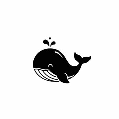 Stylized Whale Illustration with Water Spout, Black and White Design.