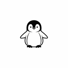 Adorable Cartoon Penguin Illustration with Simple Black and White Design.