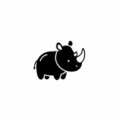 Black silhouette of a rhinoceros on a white background, simple illustration.