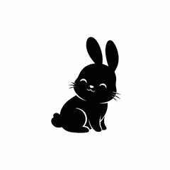 Adorable Black Bunny Illustration with Whiskers and Smiling Face.