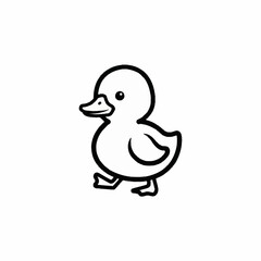 Cute cartoon duckling walking simple line art illustration.