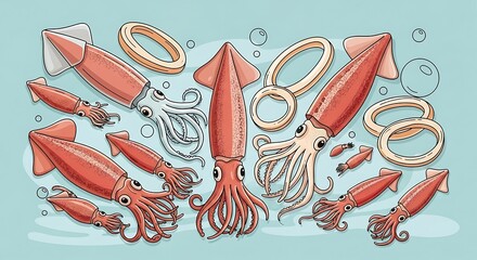 Squid Illustration - Fresh Seafood Delights and Culinary Ingredients.