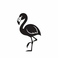 Elegant flamingo silhouette standing gracefully on one leg against a white backdrop.