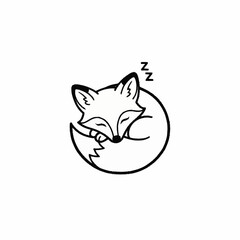 Cute sleeping fox curled up in a ball with Zzz symbols.