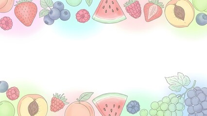 Watercolor Fruit Border Frame with Pastel Background perfect for website banner, recipe card, invitation, social media graphic, healthy eating promotion, menu