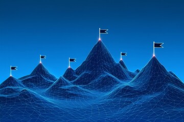Abstract Mountain Range with Flags - Futuristic Landscape Graphic