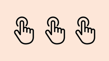 Obraz premium Three identical hand icons with index finger extended touching a circle on a light peach background