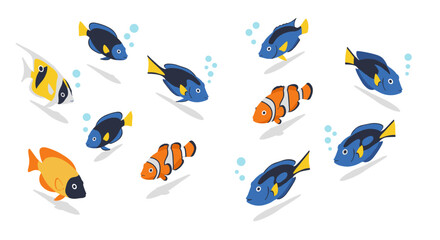 Obraz premium Colorful aquarium fish collection in flat design with shadows