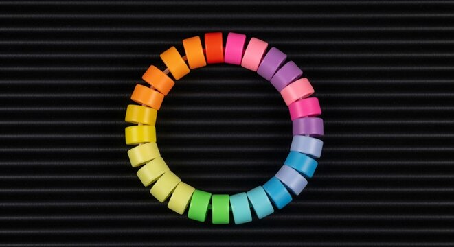 Colorful rainbow tape ring on black background adhesive tape circle design