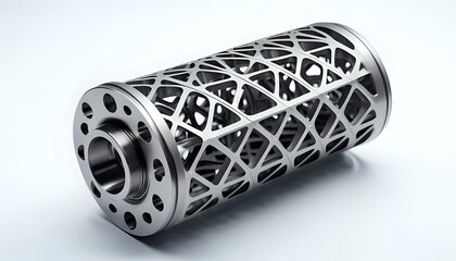 Cylindrical metal component with intricate lattice pattern