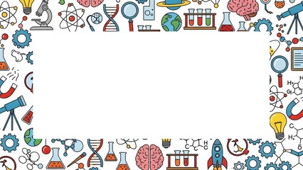 Science Education Doodle Frame with STEM Icons - Research & Discovery Background perfect for educational presentation, school project, website banner, social