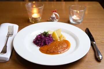Traditional Swedish Meatballs with Potatoes and Red Cabbage - Festive Dinner