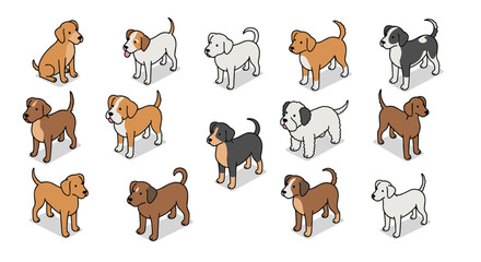 Fototapeta premium Isometric dog collection with diverse breeds in various poses