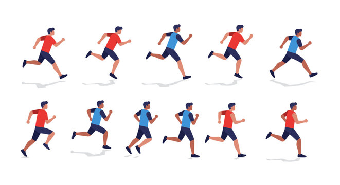 Dynamic running poses collection for fitness, sports enthusiasts and designers