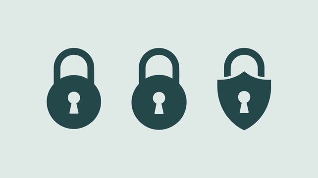 Three dark green lock icons in a row against a light background security privacy and protection
