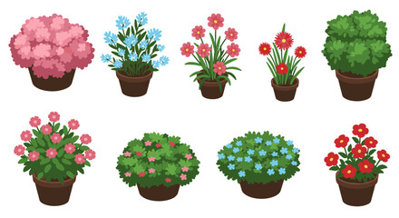 Fototapeta premium Collection of vibrant potted flowers in bloom: garden decor and nature aesthetics