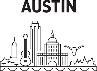 Austin Skyline Linear Style Vector Illustration with Landmarks and Modern Design