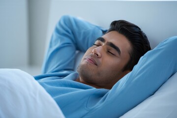 Man Sleeping Peacefully in Bed - Wellness and Relaxation Concept