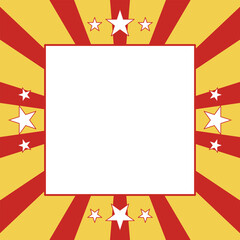 Bright comic-style background with red rays, yellow backdrop, and white stars framing a blank center space, perfect for promotions, announcements, posters, or social media templates.