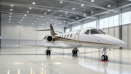 Futuristic widebody jet resting inside a bright hangar