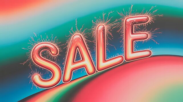 Vibrant sale sign with sparkling letters on a colorful abstract background, perfect for promotions and discounts