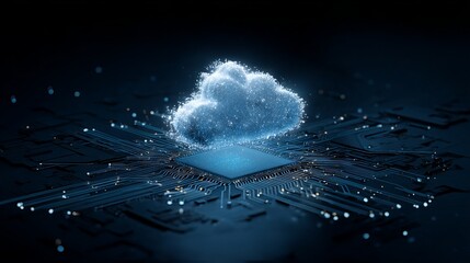 Modern cloud computing network with glowing data streams offers a dynamic solution for seamless technology integration and secure data transfer