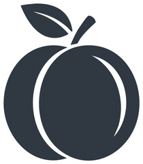 Simplified illustration of a peach fruit with a leaf, vector image