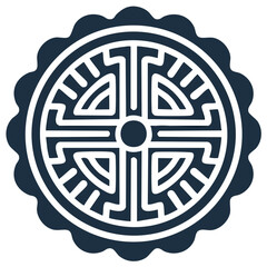 Geometric Asian Pattern Illustration with Cross-Like Motifs and Ornate Border, Symbolic Graphic Design