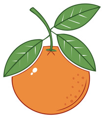 Stylized Orange with Green Leaves, Simple Graphic Fruit Icon