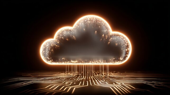 Stunning cloud computing network with glowing connections, symbolizing digital transformation and innovative technology solutions for modern businesses today