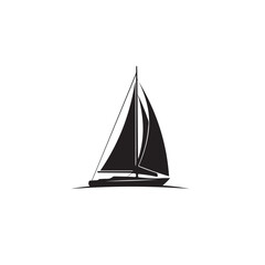Sleek sailboat silhouette gracefully glides across the water, its sails full, embodying freedom and adventure on the open sea, isolated on