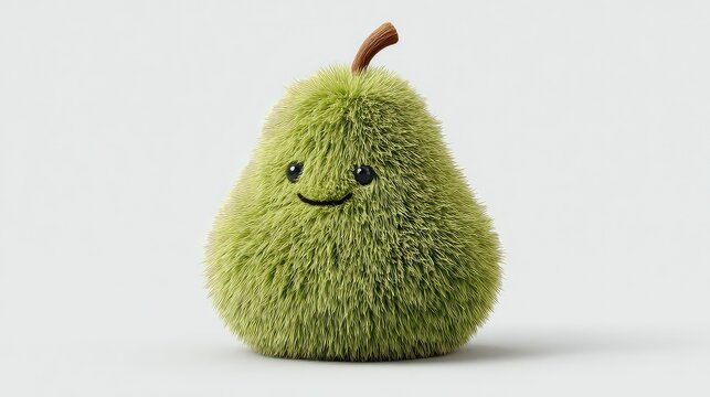Adorable fluffy pear character with a cheerful smile, perfect for adding a touch of whimsy to kids' designs, playful marketing, or vibrant food-related content with a fun, fresh feel